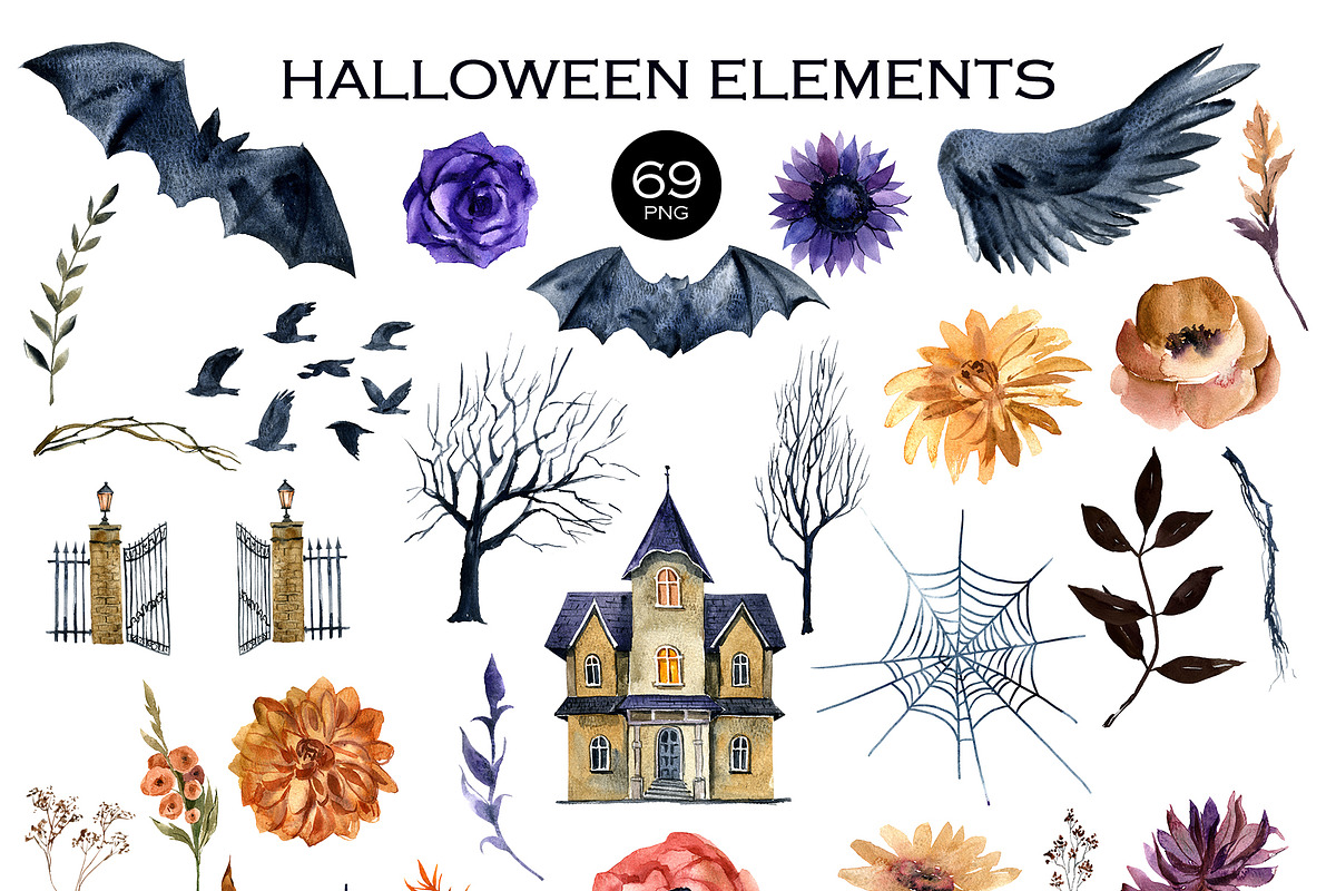 Watercolor Gothic Halloween, a Decorative Illustration by Elena Dorosh (Photo 3 of 12)