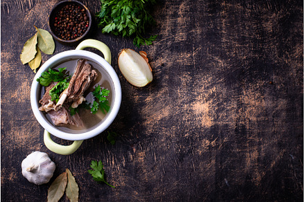 Boiled bone broth or bouillon with