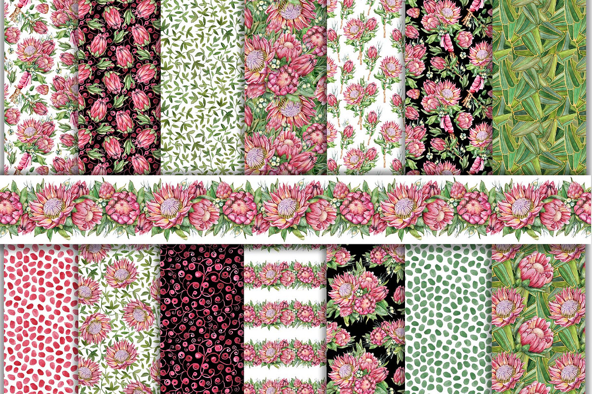 Protea seamless digital paper, a Pattern Graphic by Artmanata (Photo 2 of 11)