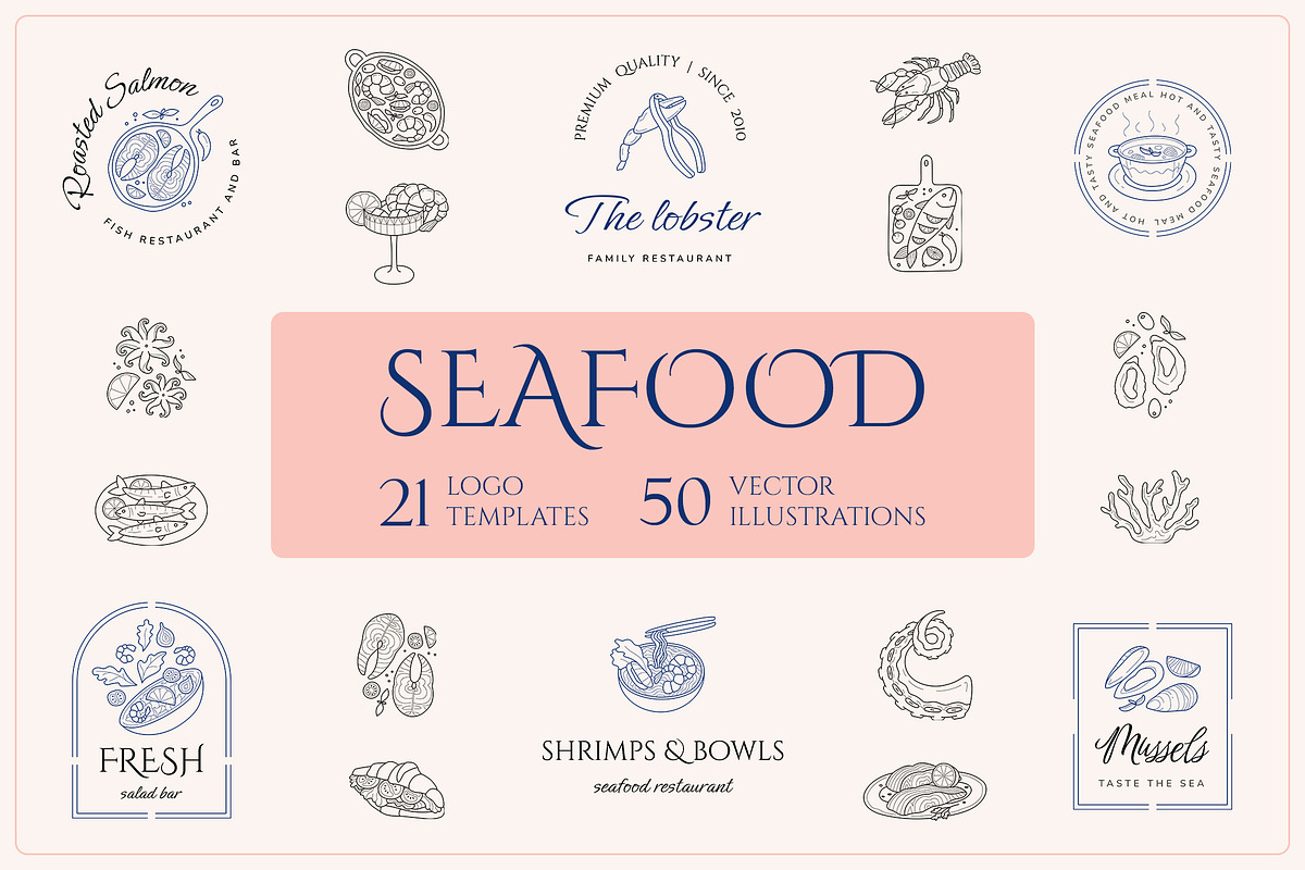 Seafood logo elements and templates, a Graphic by Vasylyka (Photo 1 of 15)