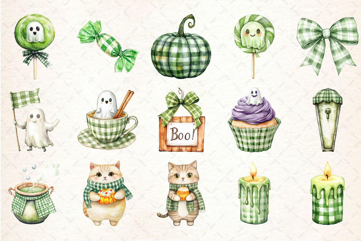 Halloween Green Gingham Clipart, an Illustration by Rose Art (Photo 2 of 7)