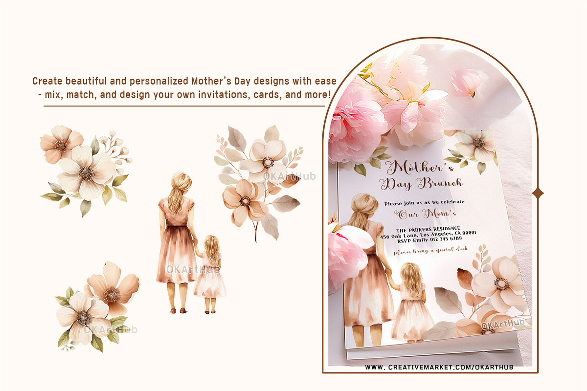 Mother's Day Watercolor Clipart, a Seasonal Illustration by OKArtHub (Photo 2 of 9)