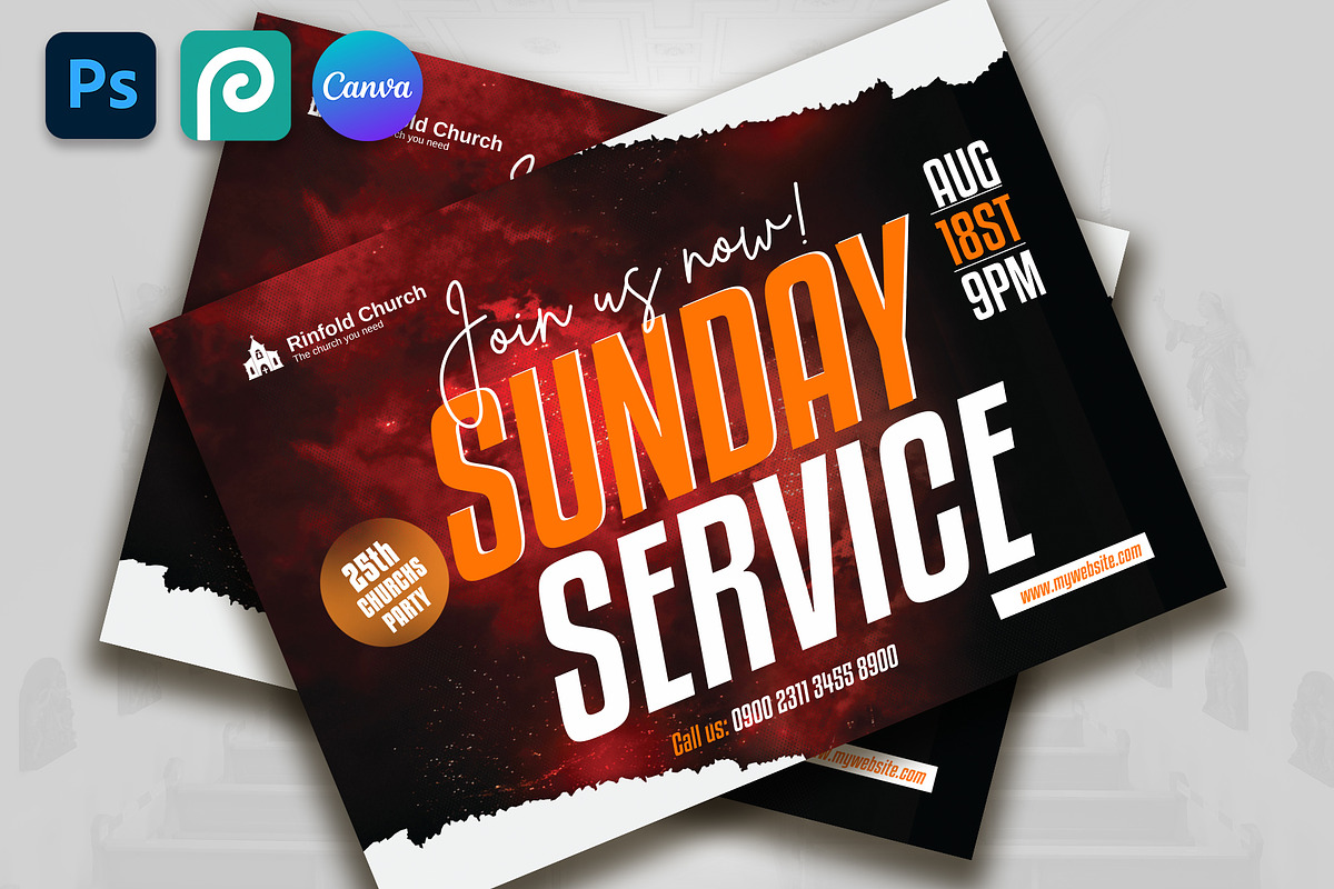 Sunday Service Church Flyer Canva, a Flyer Template by Psd Templates (Photo 2 of 2)
