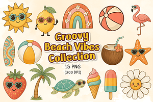 Groovy Beach Vibes Collection, an Object Illustration by KiddoGlyphs Studio