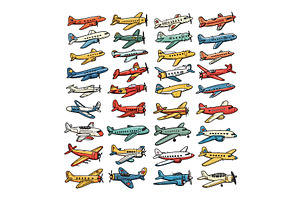 Planes in cartoon style. Big bundle, a Transportation Illustration by Onyx