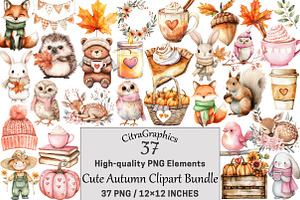 Cute Autumn Clipart PNG Bundle, a Seasonal Illustration by CitraGraphics