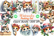 Watercolor Peeking Cat PNG Clipart, an Illustration by DreamCafeArt (Thumbnail 1 of 6)