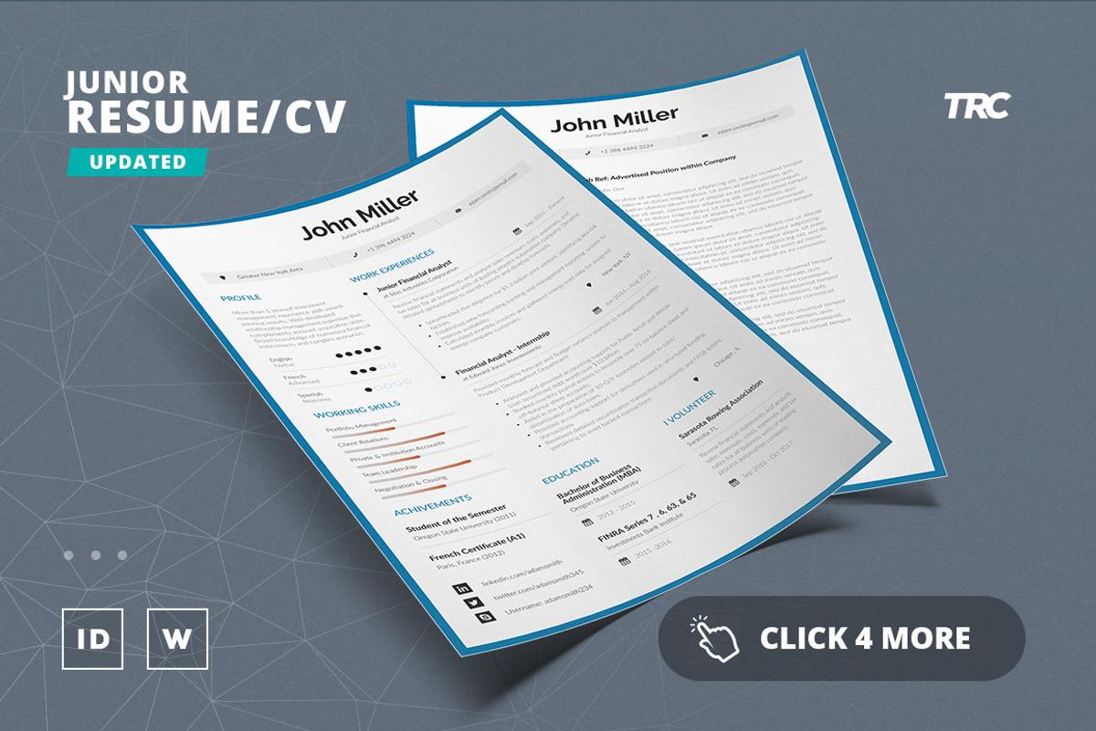 Junior Resume/Cv Template Volume 2, a Resume Template by TheResumeCreator (Photo 2 of 7)