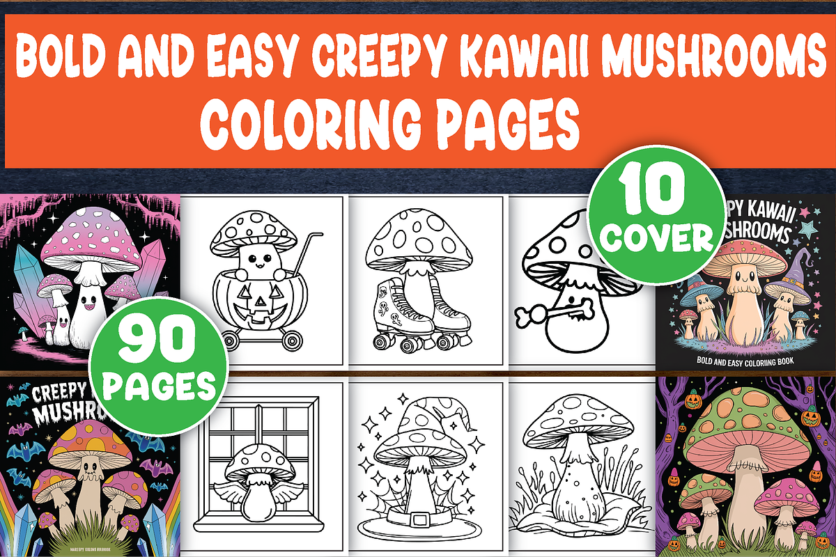 Creepy Kawaii Mushrooms Coloring Pag, an Illustration by LightExpress (Photo 1 of 5)