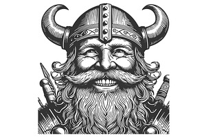 Smiling Viking Warrior engraving, a Person Illustration by AlexArt