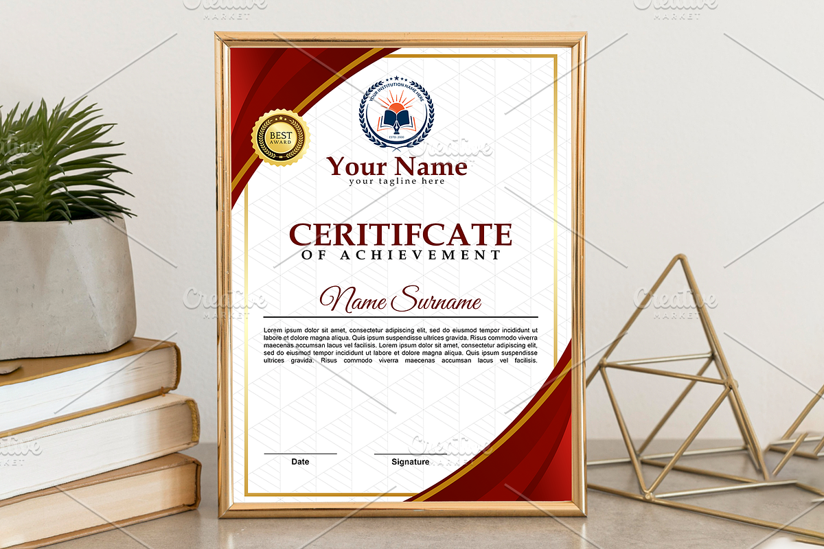 Modern A4 certificate template, a Branding & Logo Template by Graphix Studio (Photo 6 of 7)