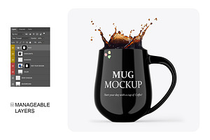 Glossy Mug W/ Coffee Splash Mockup