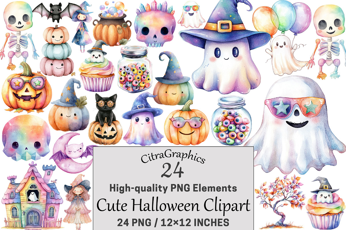 Cute Halloween Clipart, a Seasonal Illustration by CitraGraphics (Photo 1 of 5)