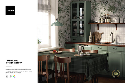 Traditional Kitchen Mockup, a Household Mockup by creatsy5