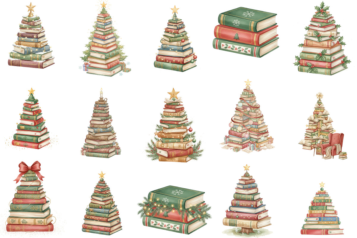 Books Christmas Tree Clipart, an Illustration by Designking (Photo 2 of 5)