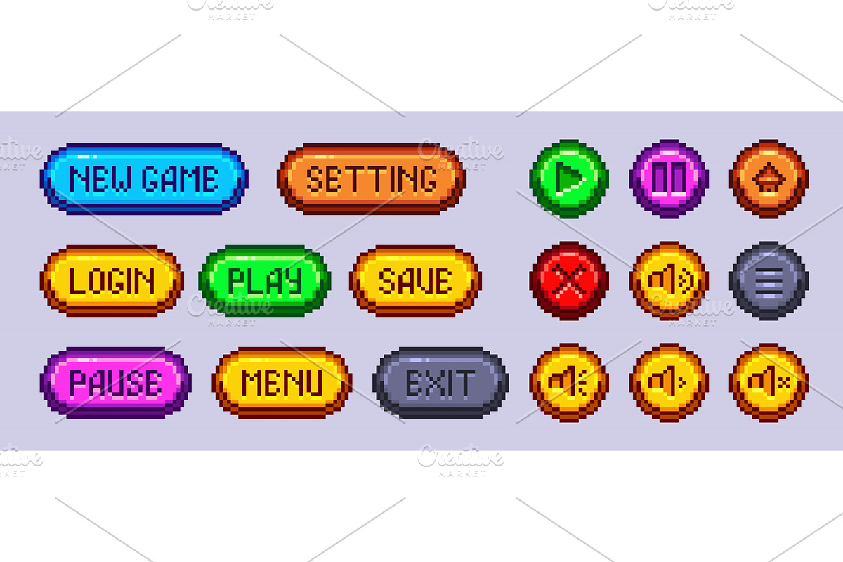 Pixel game button collection, an Object Illustration by art PVP - market