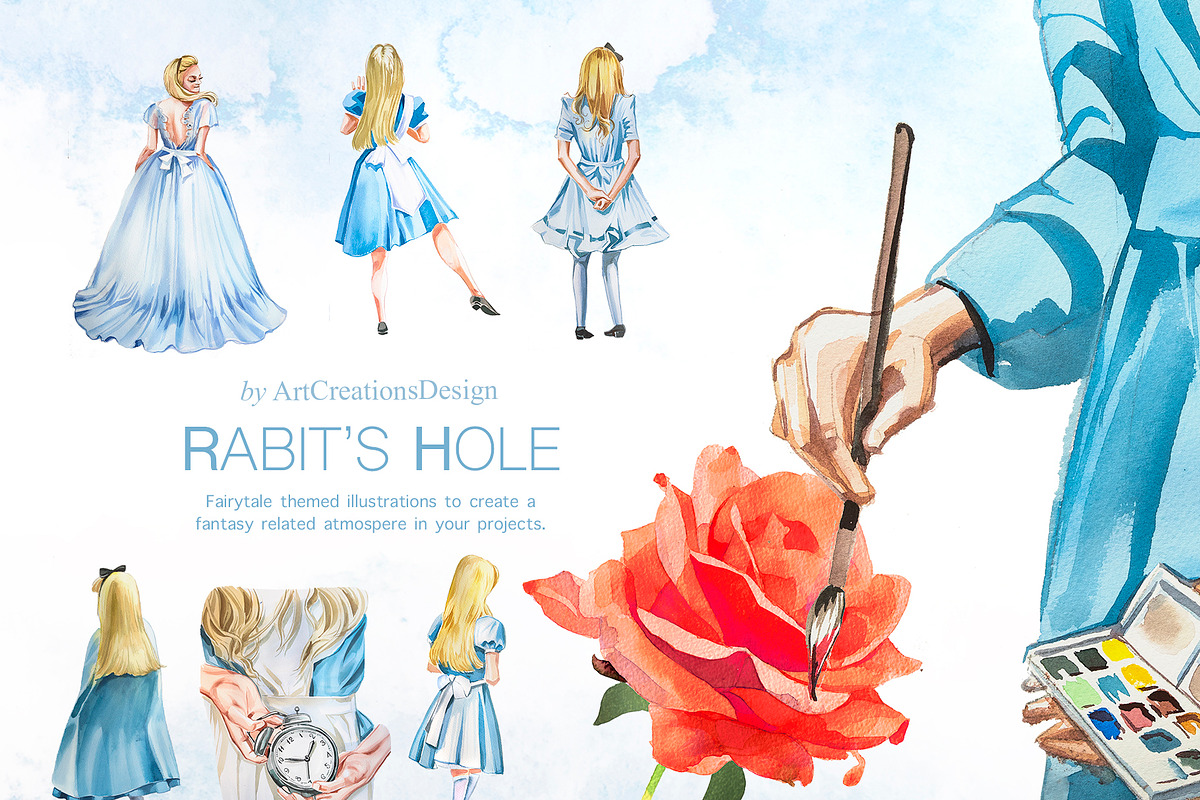 Watercolor Rabit's Hole Clipart Set, a Person Illustration by ArtCreationsDesign (Photo 12 of 14)