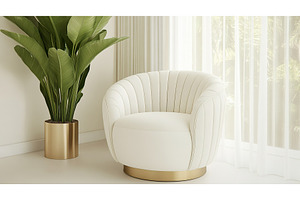 Modern white chair and green plant, an Architecture Photo by Lermont51