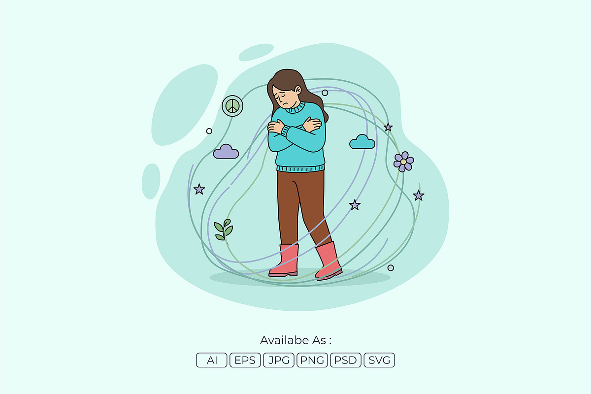 Woman Feeling Sad and Unwell, a Person Illustration by Partikusi Design (Photo 2 of 3)