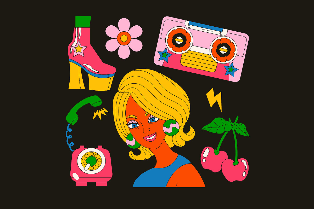 Black Groovy 70's Illustration, an Object Illustration by graphicook