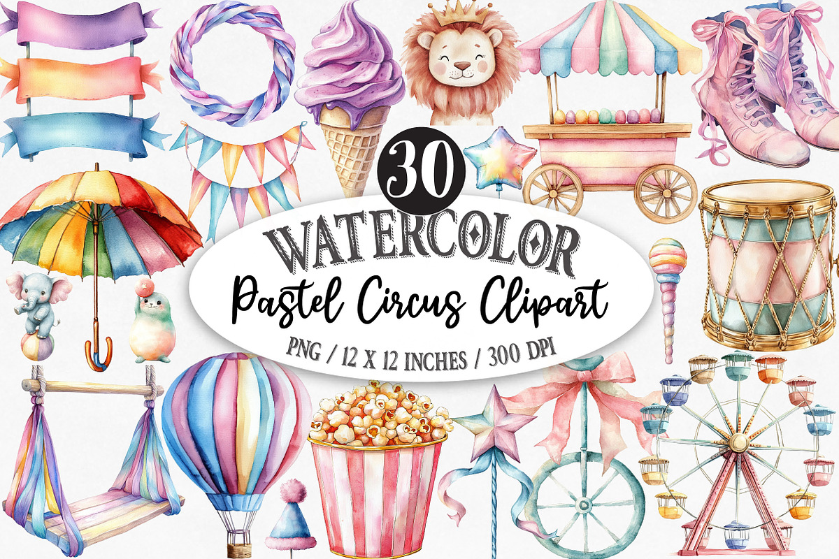 Pastel Circus Clipart, an Illustration by Designking (Photo 1 of 5)