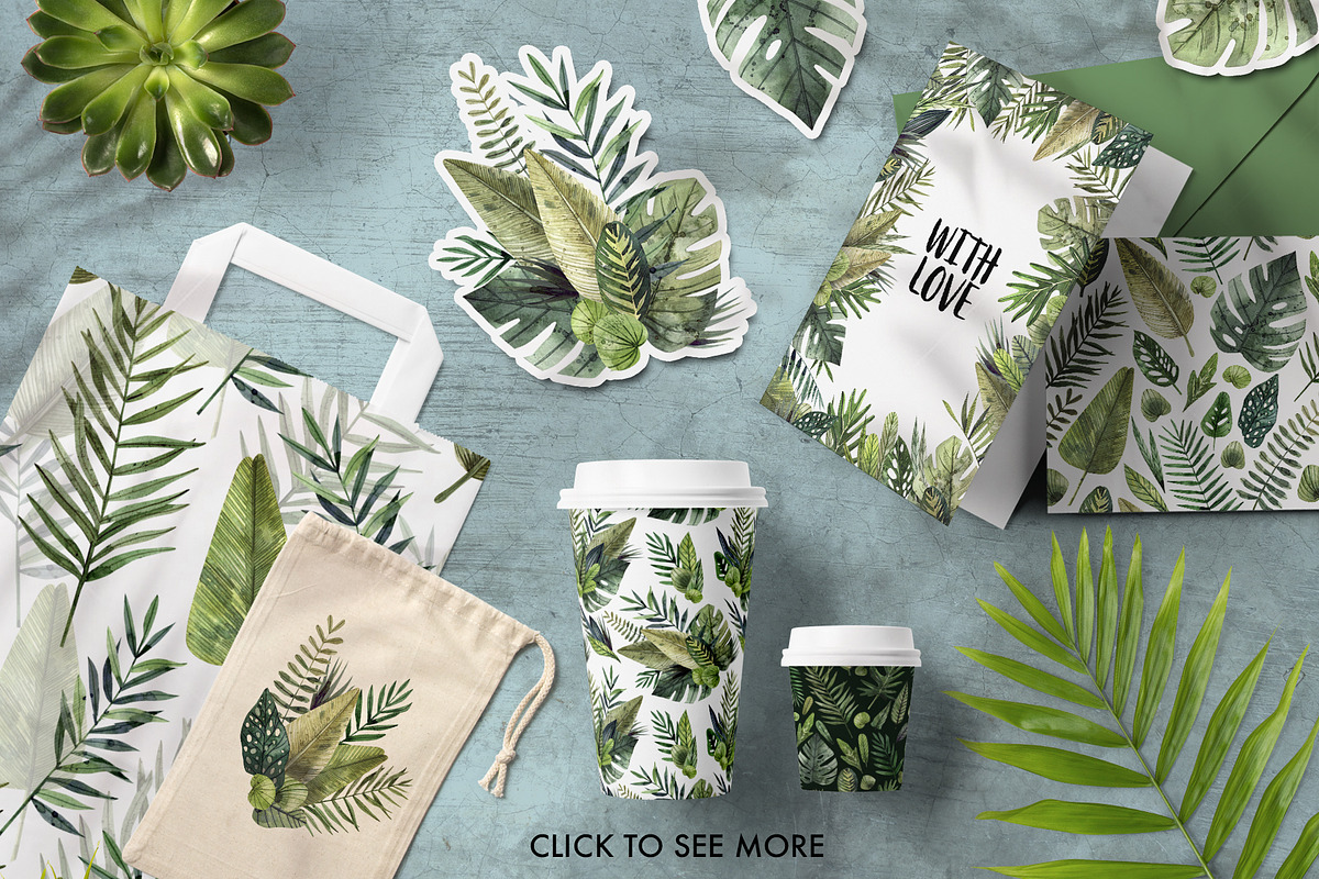 TROPICAL LEAVES & ELEMENTS, a Decorative Illustration by Watercolor by Tonia Tkach (Photo 6 of 6)