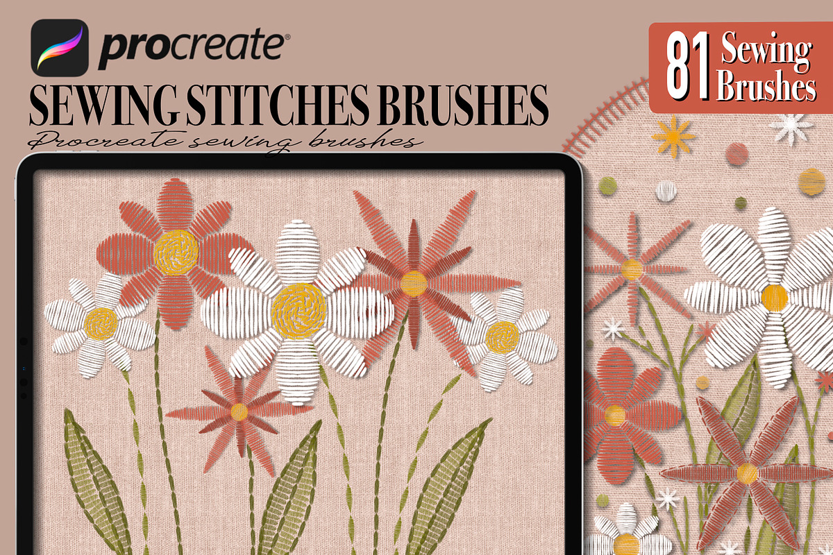 Sewing stitch brushes for Procreate, a Brush Add-On by PDknyStudio (Photo 2 of 8)