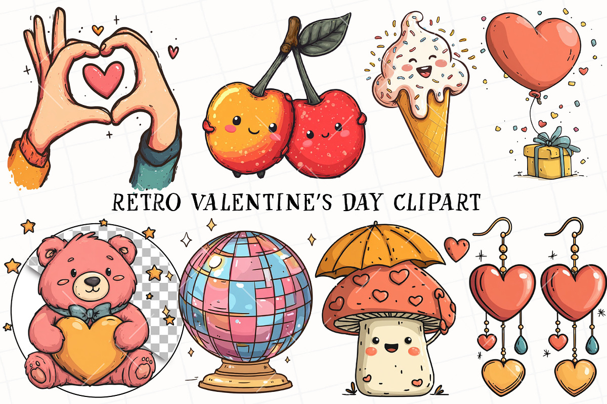 Retro Valentine’s Day Clipart, an Illustration by OK Design (Photo 2 of 6)