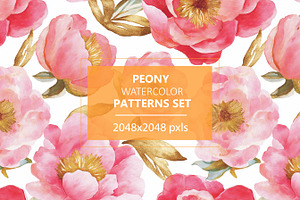 Peony Watercolor Patters Set