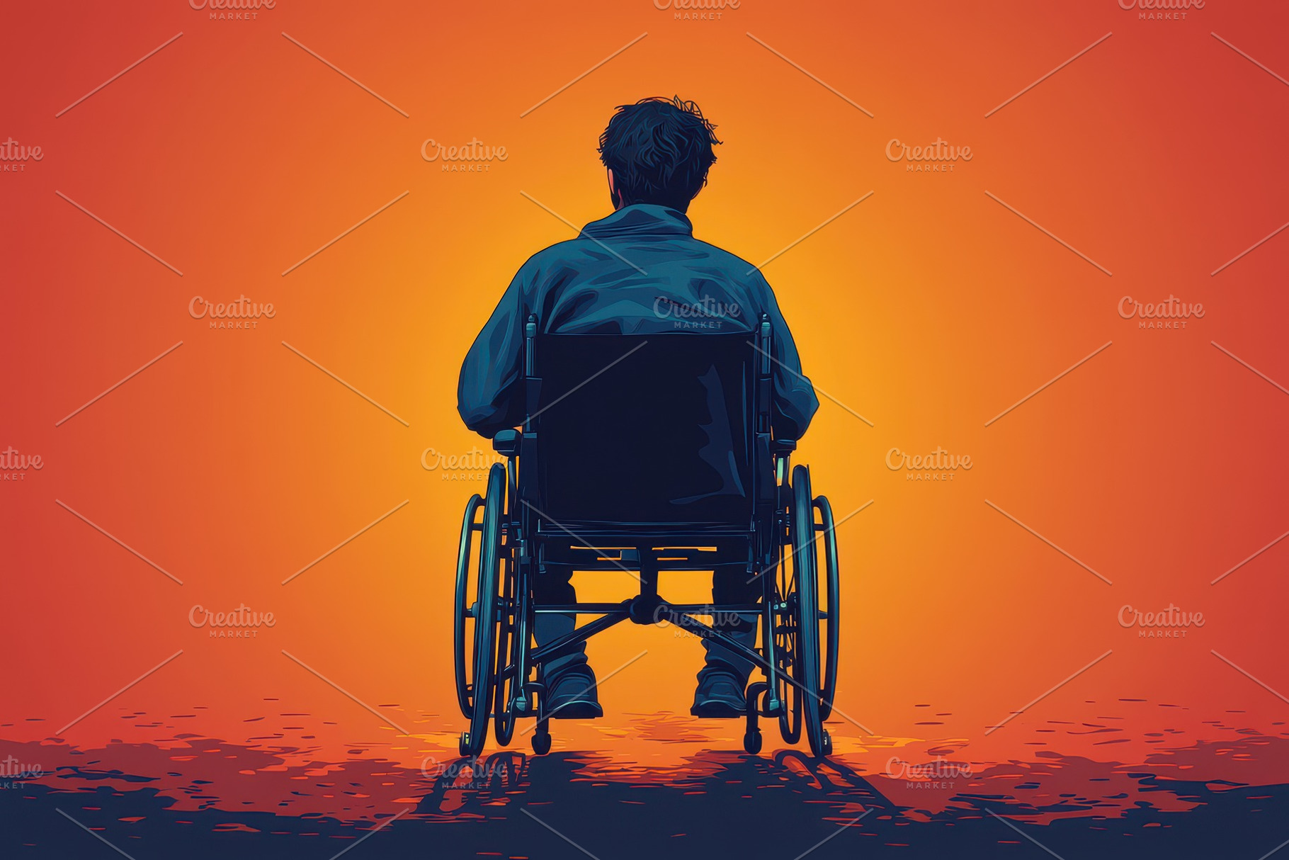 Person in wheelchair facing a vibran, a Photo by Tanuart