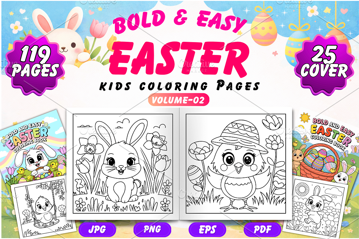 Bold & Easy Easter Coloring Pages 2, a Seasonal Illustration by Neon Studio (Photo 1 of 3)