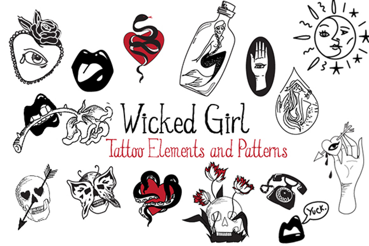 Wicked Girl Tattoo Elements/Patterns, an Illustration by Kroll_Creative (Photo 1 of 6)