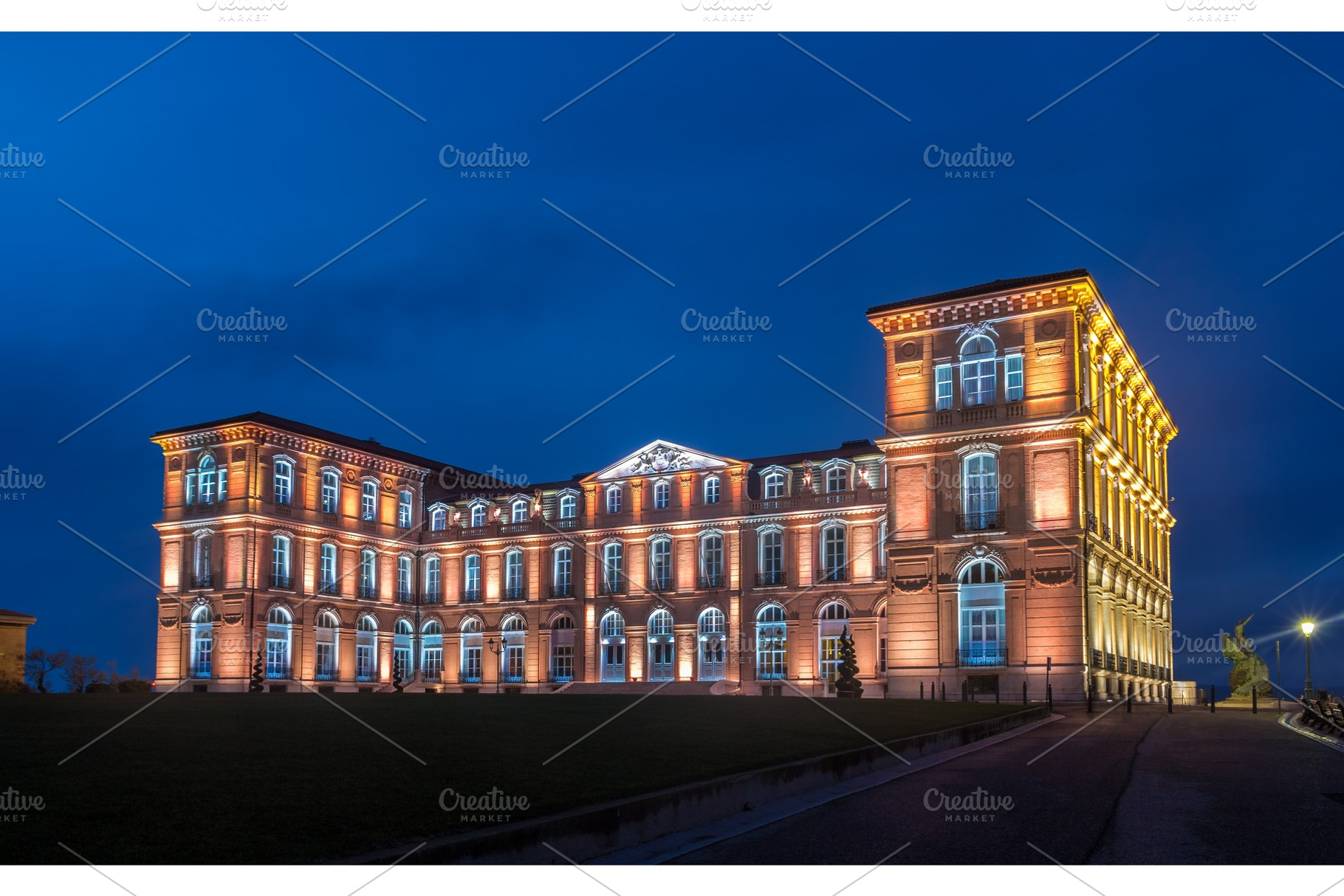 Palais du pharo in marseille by night france stock photo containing france, an Architecture Photo by Leonid Andronov
