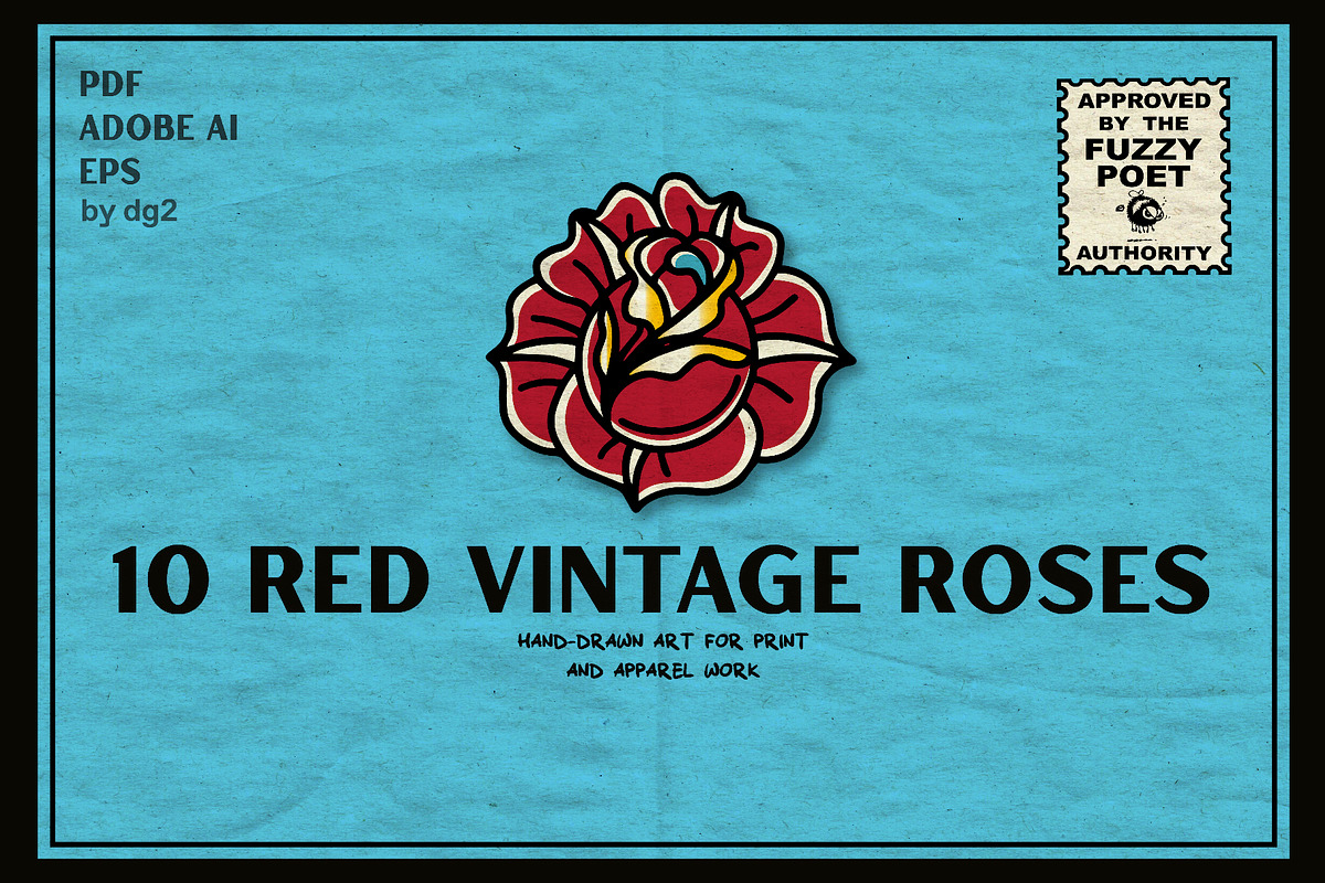 10 Hand Drawn Red Vector Roses, a Decorative Illustration by Fuzzy Poet by DG2 (Photo 1 of 4)