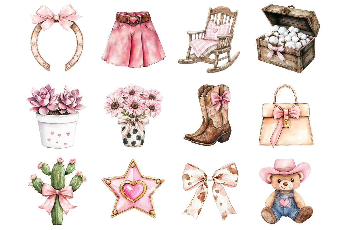 Watercolor Western Coquette Clipart, a Seasonal Illustration by Design Market (Photo 5 of 5)