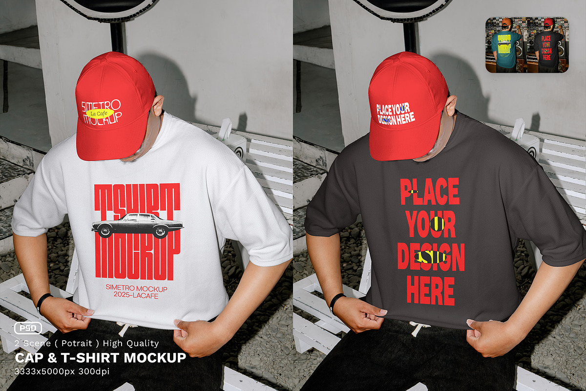 La Cafe Cap & Shirt Mockup - VOL 1, an Apparel Mockup by Simetrica Labs