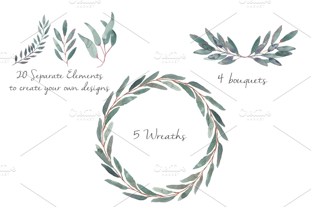 Elegant Watercolor Eucalyptus Leaves, a Texture Illustration by MaraquelaStudio (Photo 2 of 9)