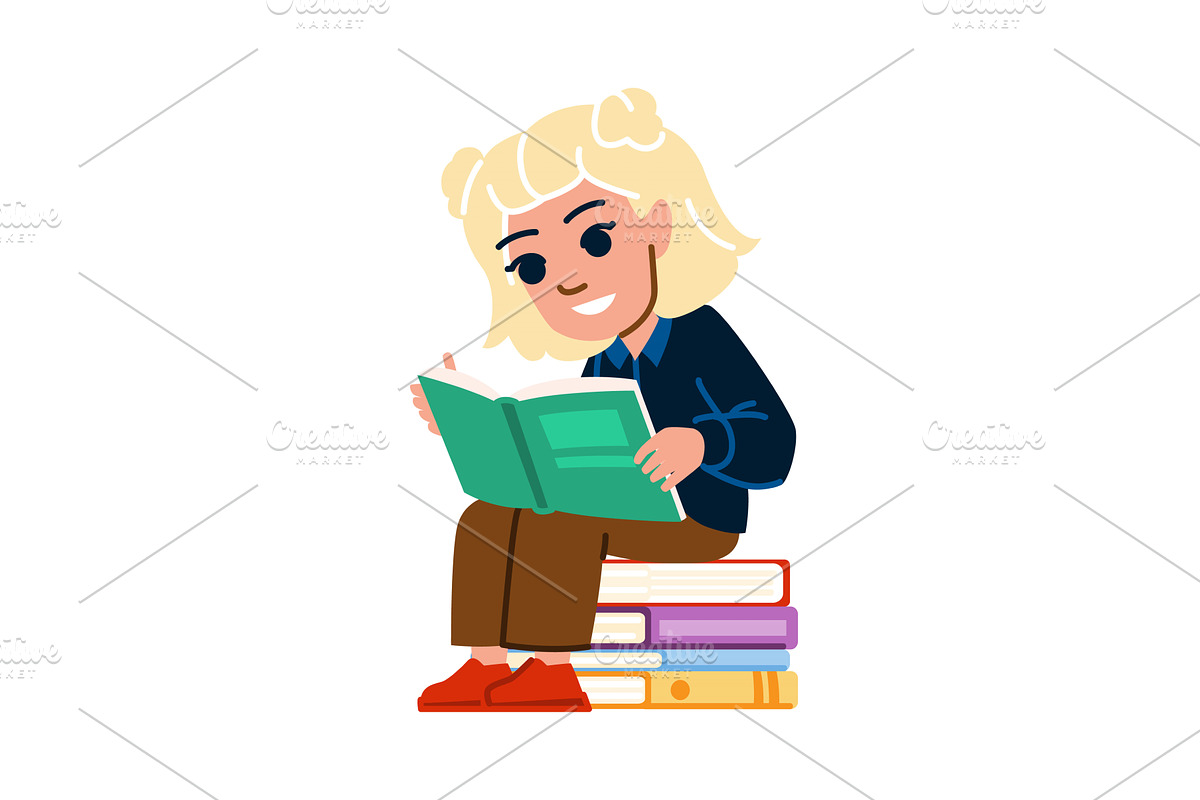 Smiling student reading book sitting, an Object Illustration by pikepicture