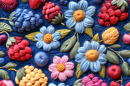 Embroidered Botanical Mosaic ai, an Arts & Entertainment Photo by Ocean Digital Art