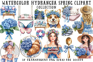Watercolor Hydrangea Spring Clipart, an Illustration by OK Design