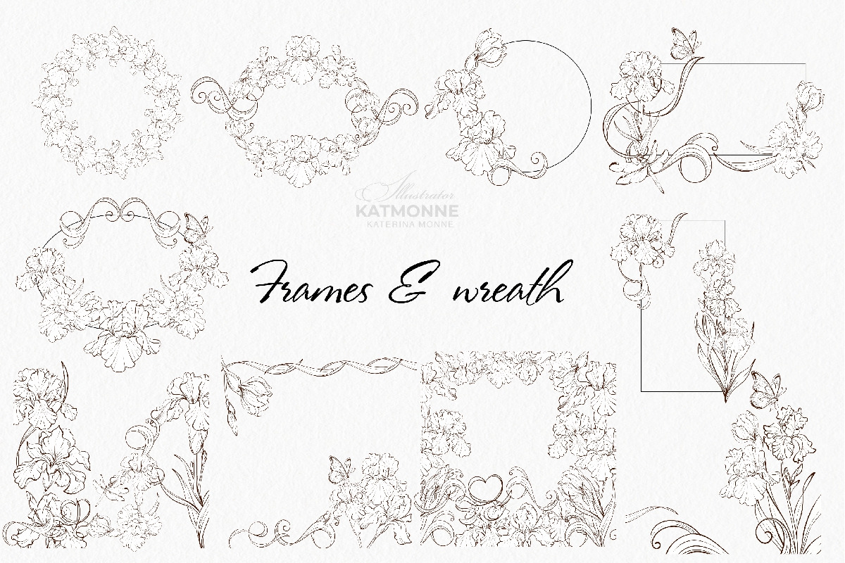 Iris Botanical Line Floral Vector, a Decorative Illustration by katmonne (Photo 10 of 14)