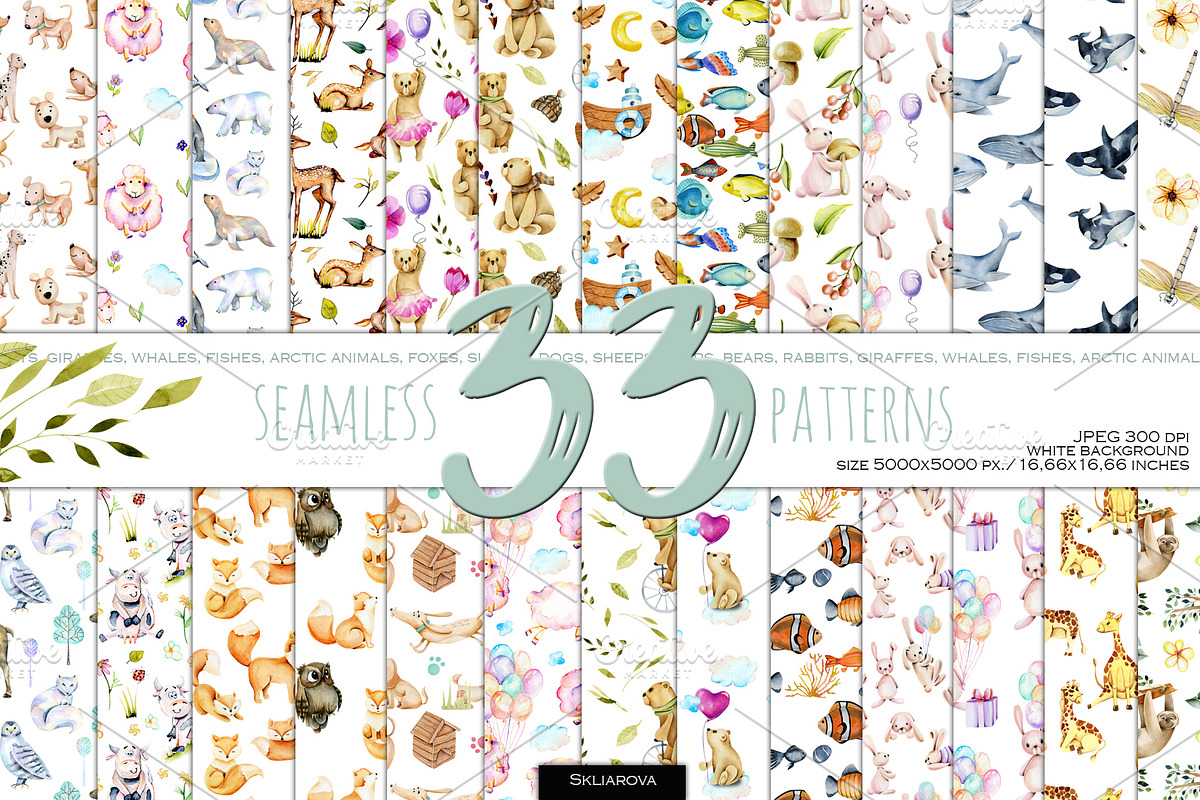 33 Patterns with Animals., a Pattern Graphic by Skliarova