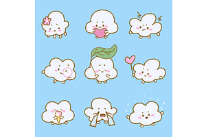 Kawaii clouds set. Tiny cloud, an Illustration by Valerie Bodnar