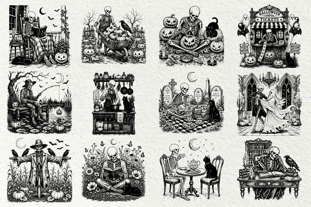 Skeleton Halloween SVG Graphics, a Seasonal Illustration by DENIDigitalArtSudio (Photo 4 of 6)