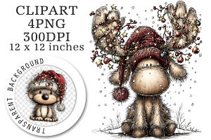Cute Christmas Animals Clipart PNG