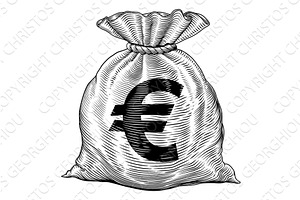 Money Euro Cash Sack Bag Vintage, an Object Illustration by Christos Georghiou