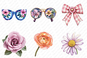 Watercolor Preppy Floral Clipart, an Illustration by Watercolor design (Thumbnail 4 of 12)