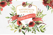 Watercolor floral set-Burgundy color, a Decorative Illustration by Pamyatka Shop (Thumbnail 1 of 7)