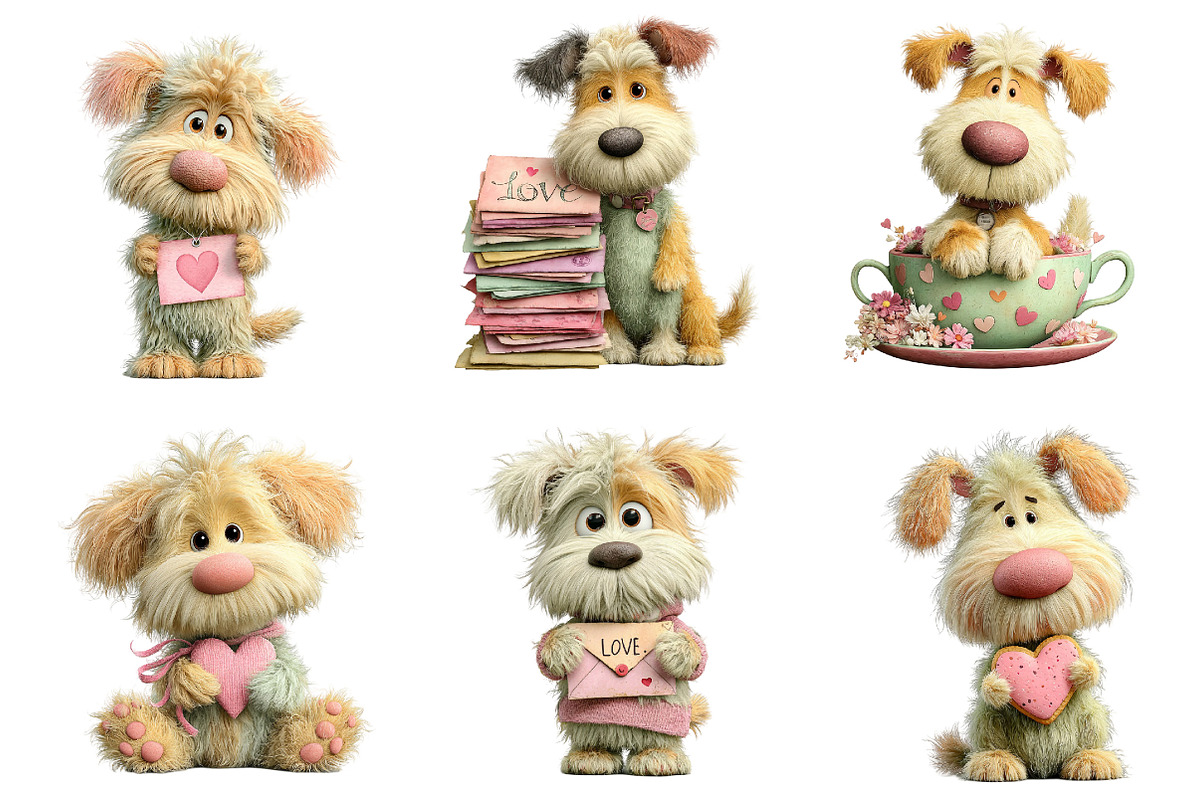 Whimsical Valentine Fluffy Dog Clipa, an Illustration by Dream Creation (Photo 5 of 7)