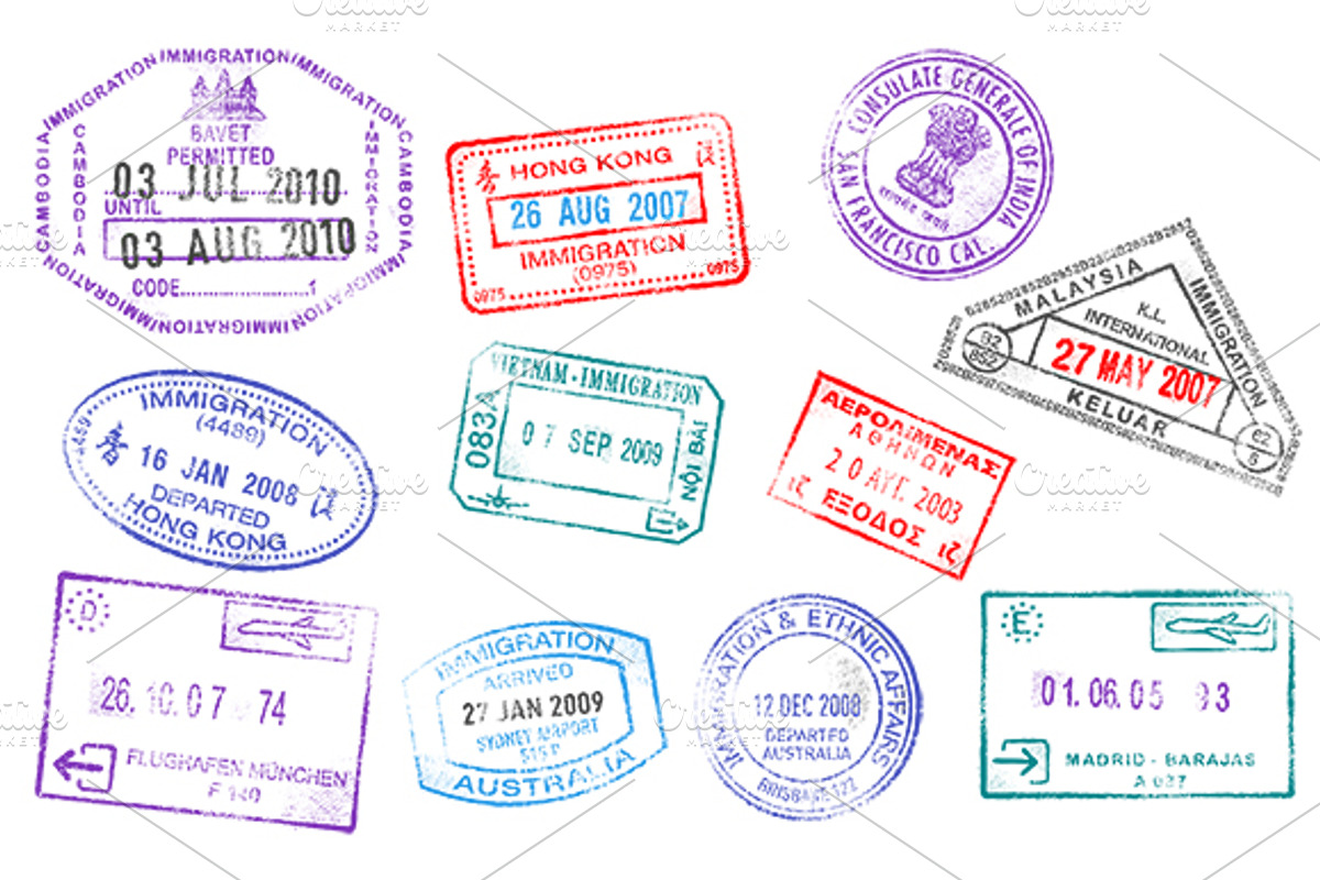 Vector Grunged Passport Stamps, an Illustration by FourLeafLover (Photo 2 of 2)